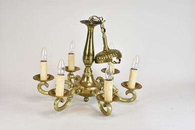 Lot 479 - A Continental brass six-light chandelier, 20th...