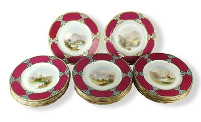 Lot 204 - A set of eighteen Copeland topographical dessert plates