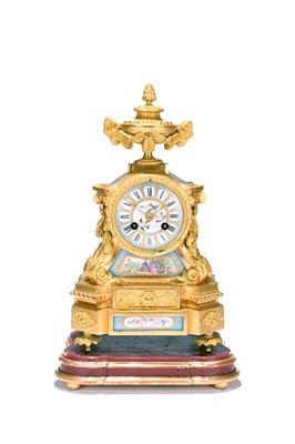 Lot 438 - A French ormolu and enamel mantel clock