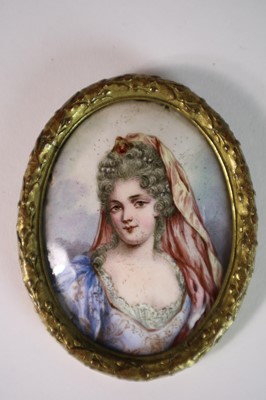 Lot 139 - Miniature Portrait on Enamel of a Lady Wearing Blue Dress and Powdered Wig