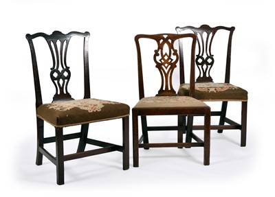 Lot 406 - A late George III  and later, harlequin set of 6 mahogany, Chippendale style dining chairs