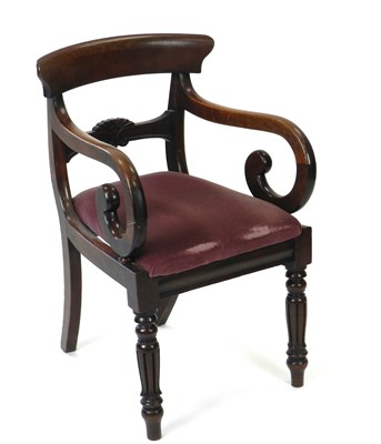 Lot 344 - A William IV mahogany elbow chair and a Victorian oak hall chair (2)