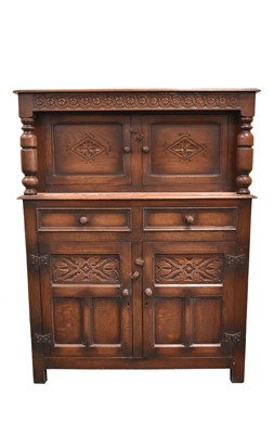 Lot 280 - A 20th century, 17th century style, stained oak court cupboard