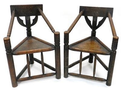 Lot 282 - Two Victorian carved and stained oak Turner's chairs