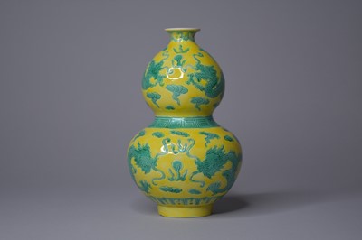 Lot 277 - A Chinese yellow and green gourd vase, Guangxu mark