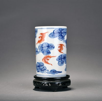 Lot 287 - A Chinese blue and white and iron-red sleeve vase, Xuantong