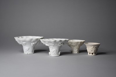 Lot 293 - Four Chinese blanc-de-chine porcelain libation cups, Qing Dynasty