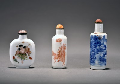 Lot 336 - Three Chinese porcelain snuff bottles