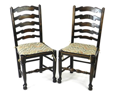 Lot 290 - A set of 8, Lancashire, ash ladder back chairs