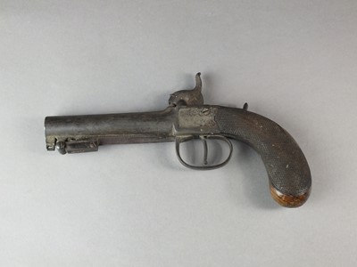 Lot 233 - 19th-century box-lock pocket pistol with bayonet