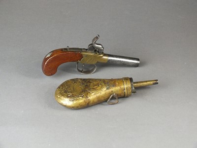 Lot 237 - 19th-century percussion pistol by Nock, London and a powder flask