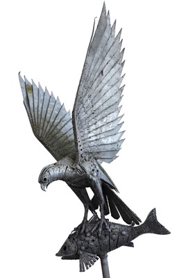 Lot 405 - A large galvanised steel garden statue of an osprey, contemporary