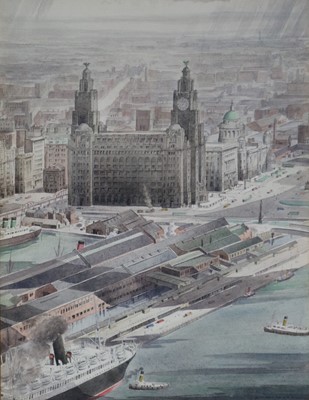 Lot 118 - Gordon Hemm (British 20th Century) The Royal Liver Building from the Air