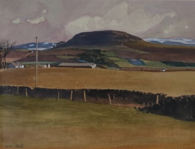 Lot 119 - Jack Firth RSW (British b.1917) Landscape with farm and hill in the distance