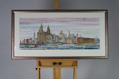 Lot 110 - Rosie Lennon (British Contemporary), Liver Building and Mersey Frontage, Liverpool
