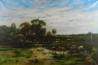 Lot 131 - British School (20th century) Continental Landscape with Cattle Drinking