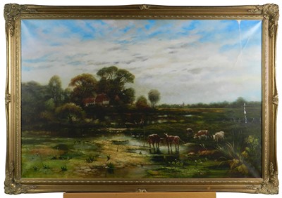 Lot 131 - British School (20th century) Continental Landscape with Cattle Drinking