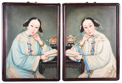 Lot 370 - Follower of Lam Qua, a pair of Chinese School portraits of a woman