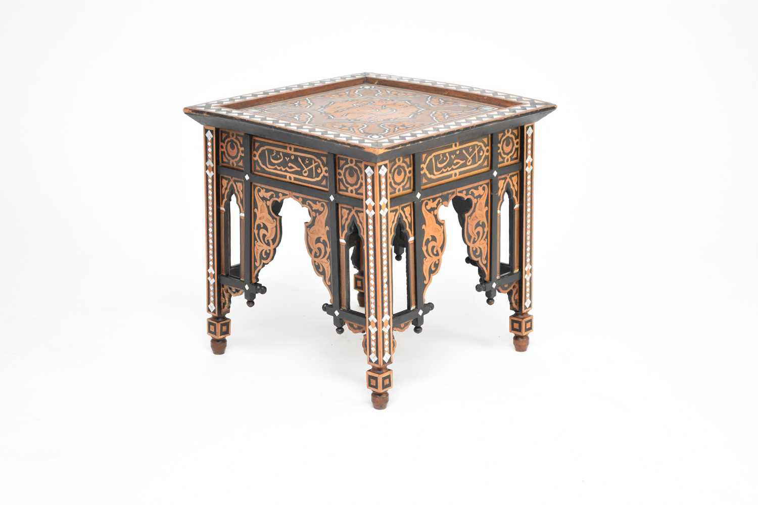 Lot 407 - An Ottoman, square occasional table, circa 1900, inlaid with mother-of-pearl and ebony