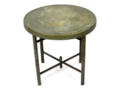 Lot 191 - A folding brass and wood occasional table