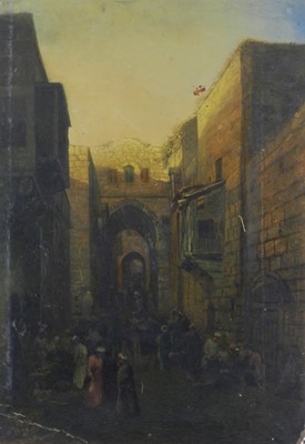 Lot 88 - In the Manner of Anna Rychter-May (British,1865-1955), Jerusalem bazaar scene