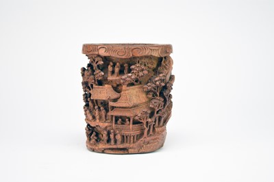 Lot 367 - A Chinese carved bamboo brush pot, 19th century