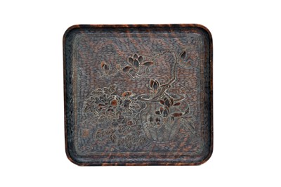 Lot 212 - A Japanese carved hardwood tray, Meiji/Taisho period