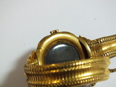 Lot 130 - A 19th century rose cut diamond, pearl and blue enamel locket bracelet