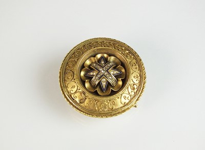 Lot 112 - A 19th century rose cut diamond and blue enamel locket brooch