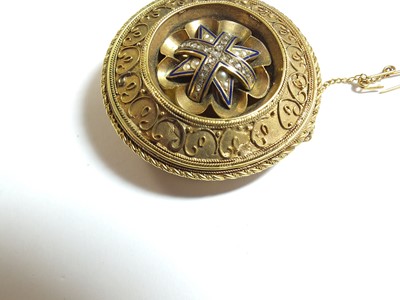 Lot 112 - A 19th century rose cut diamond and blue enamel locket brooch