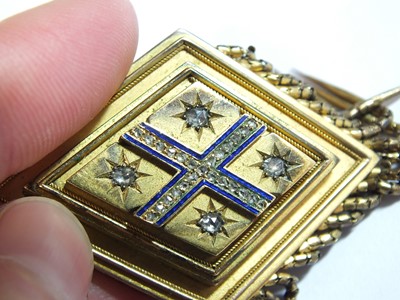Lot 100 - A 19th century rose cut diamond and blue enamel pendant