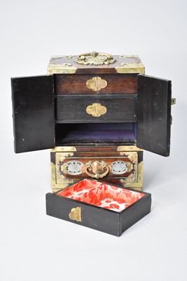 Lot 66 - A Chinese brass-bound hardwood and bowenite jewel box