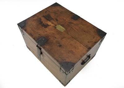 Lot 70 - An iron-bound oak silver chest by Walker & Hall