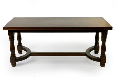 Lot 377 - A 20th century hard-wood refectory-type dining table