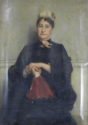 Lot 94 - British School (19th Century) Portrait of a Seated Lady with Red Fan