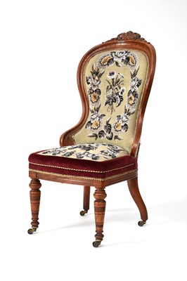 Lot 607 - A 19th century mahogany beadwork upholstered boudoir chair
