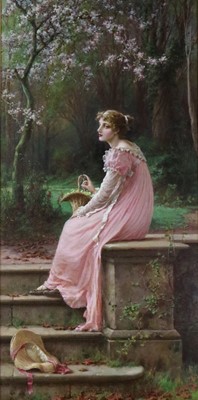 Lot 212 - Eva Hollyer (FL. 1889-1902), A Young Lady with a Panier Sitting on Steps