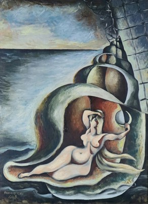 Lot 171 - Francis Cox (British 1916-1992) Lady Holding the Moon Inside a Shell