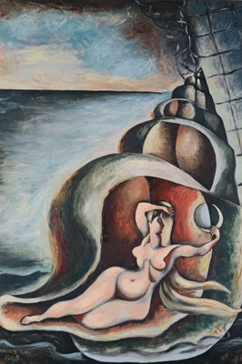 Lot 171 - Francis Cox (British 1916-1992) Lady Holding the Moon Inside a Shell
