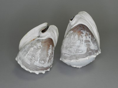 Lot 242 - A pair of 19th century Continental cameo carved conch shells