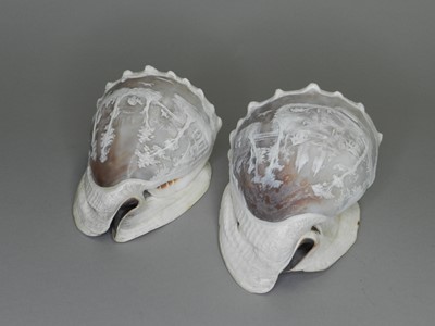 Lot 242 - A pair of 19th century Continental cameo carved conch shells