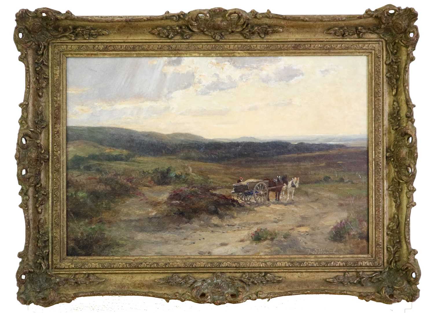 Lot 224 - Frederick William N Whitehead (British 1853-1938) Horse and Cart on the Moors