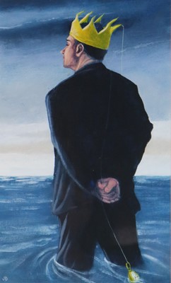 Lot 172 - James Donovan (British b.1974) Man Staring out to Sea wearing Paper Crown