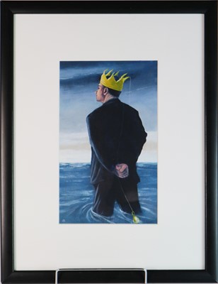 Lot 172 - James Donovan (British b.1974) Man Staring out to Sea wearing Paper Crown