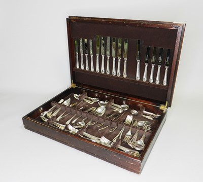 Lot 147 - A cased canteen of electroplated bead pattern cutlery