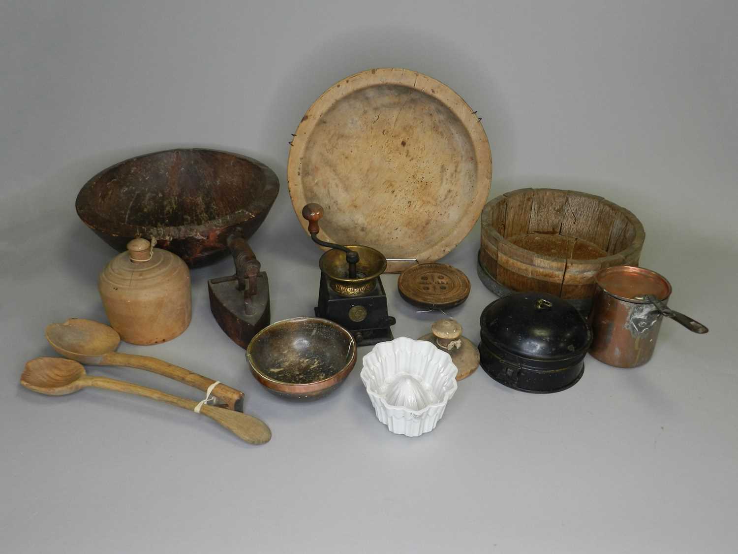 Lot 296 - A collection of kitchen memorabilia, including a Victorian coffee grinder by Kenrick and Sons