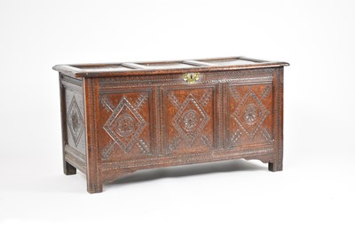 Lot 451 - A 17th century triple panel coffer