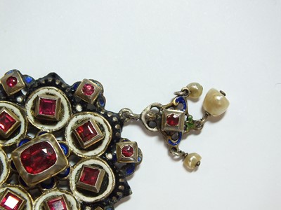 Lot 66 - An Austro-Hungarian Renaissance revival silver, enamel, pearl and stone set necklace