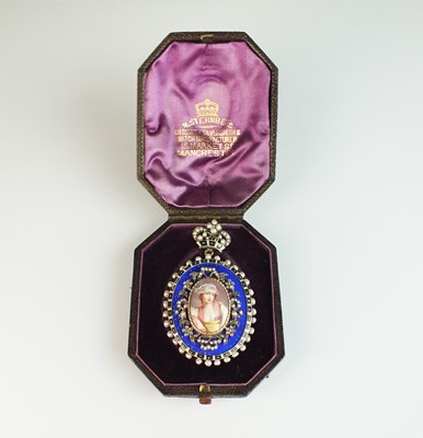 Lot 137 - A 19th century enamel and seed pearl portrait pendant