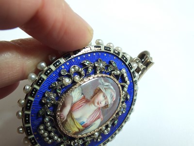 Lot 137 - A 19th century enamel and seed pearl portrait pendant